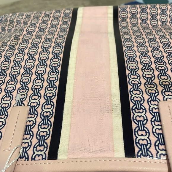 Tory Burch Pink and Navy Chain Print Tote - Picture 7 of 15